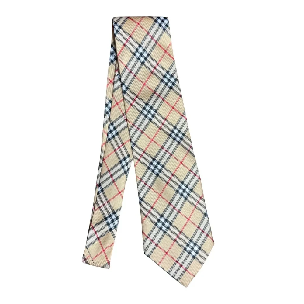 Burberry Necktie Vintage Mens Nova Check Plaid Silk Tie